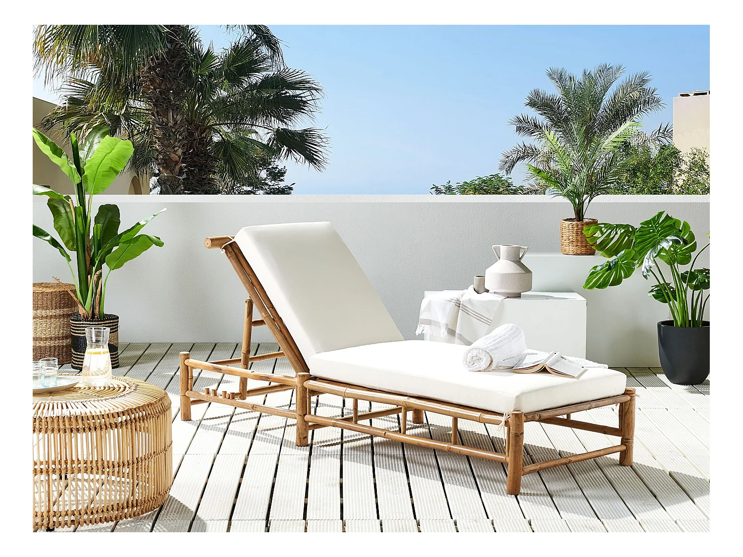 Ligstoel met kussen LIGURE Bamboehout Bruin