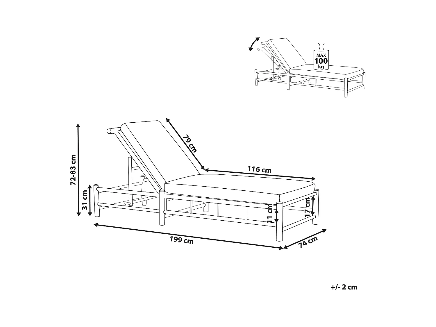 Ligstoel met kussen LIGURE Bamboehout Bruin