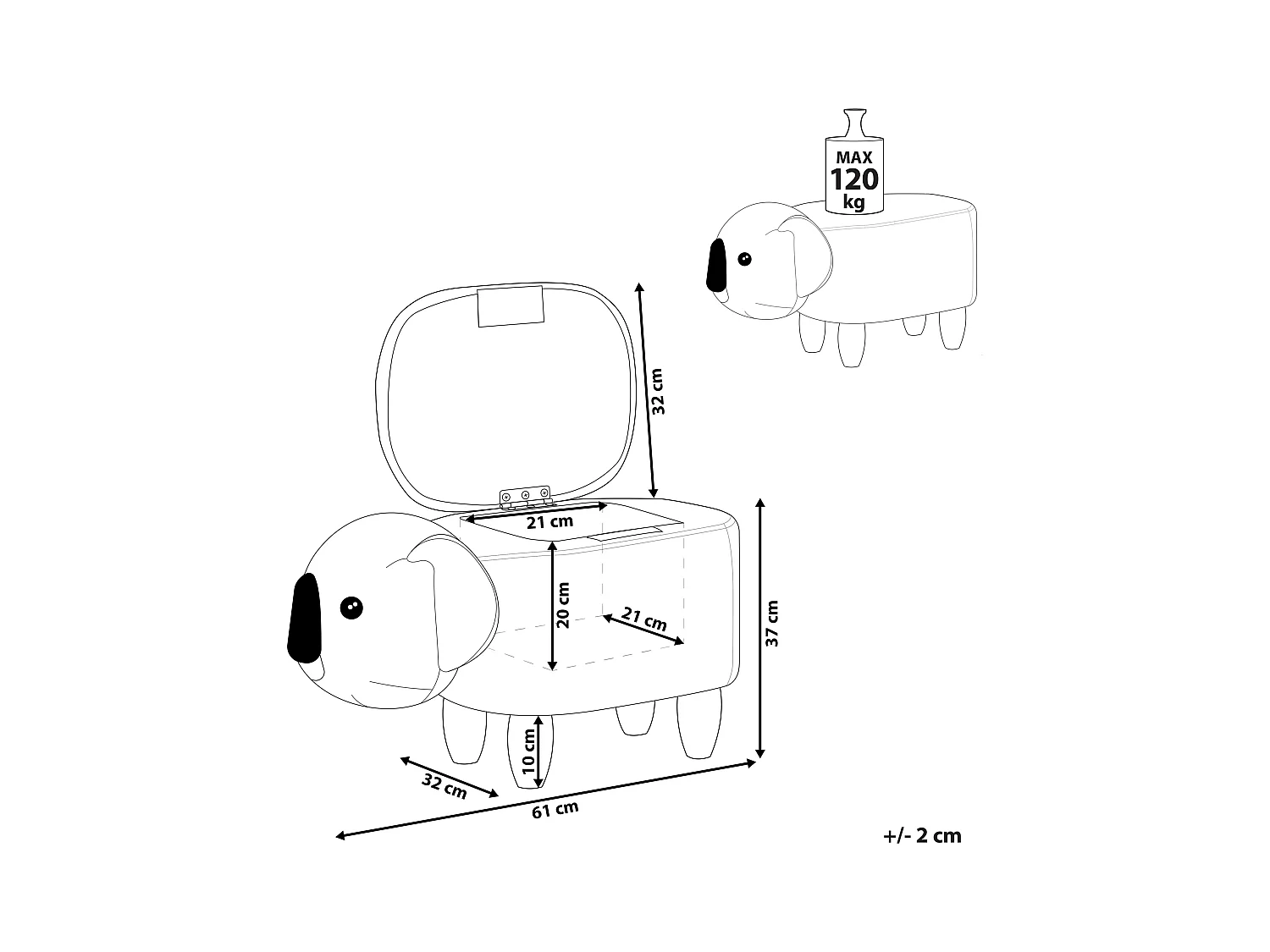 Tabouret de rangement animal COALA Velours Gris clair