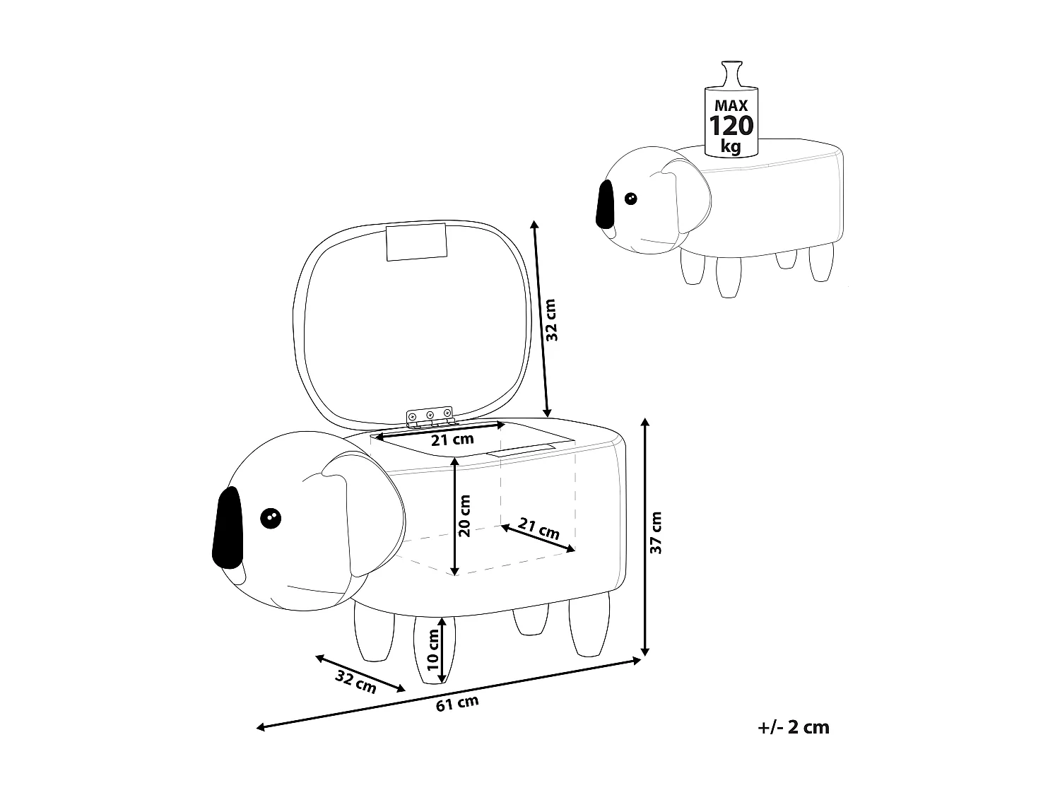 Tabouret de rangement animal COALA Velours Gris clair