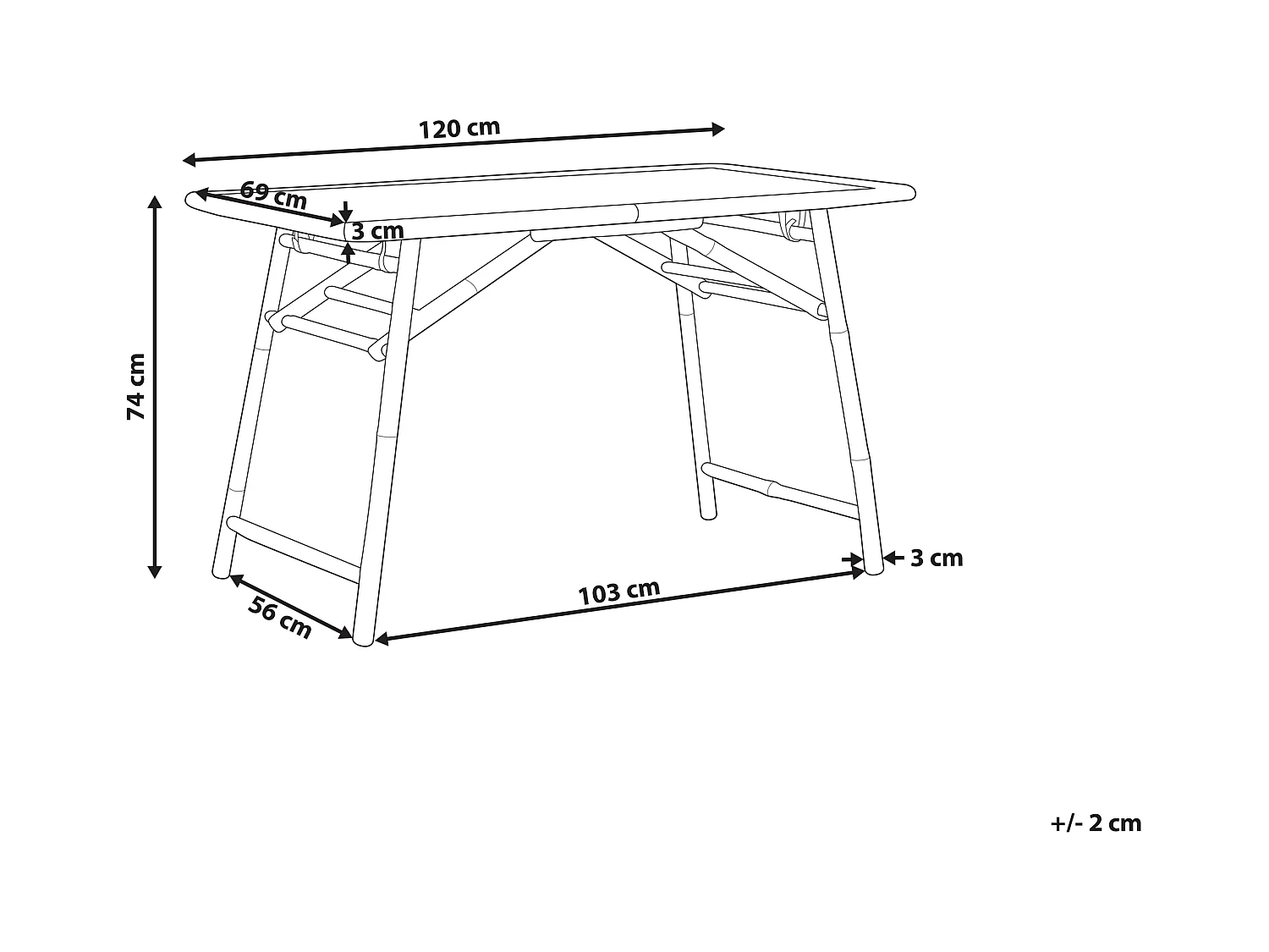 Tuin eettafel MOLISE 120 cm 69 cm Bamboehout Lichtbruin