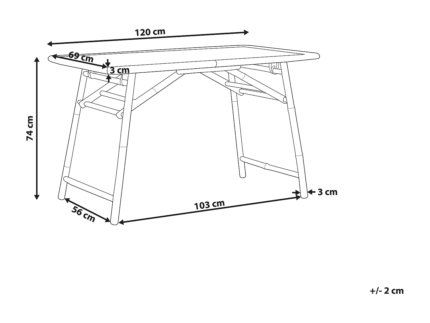 Gartentisch Bambusholz hellbraun rechteckig 120x69 cm Klapptisch Modern Molise