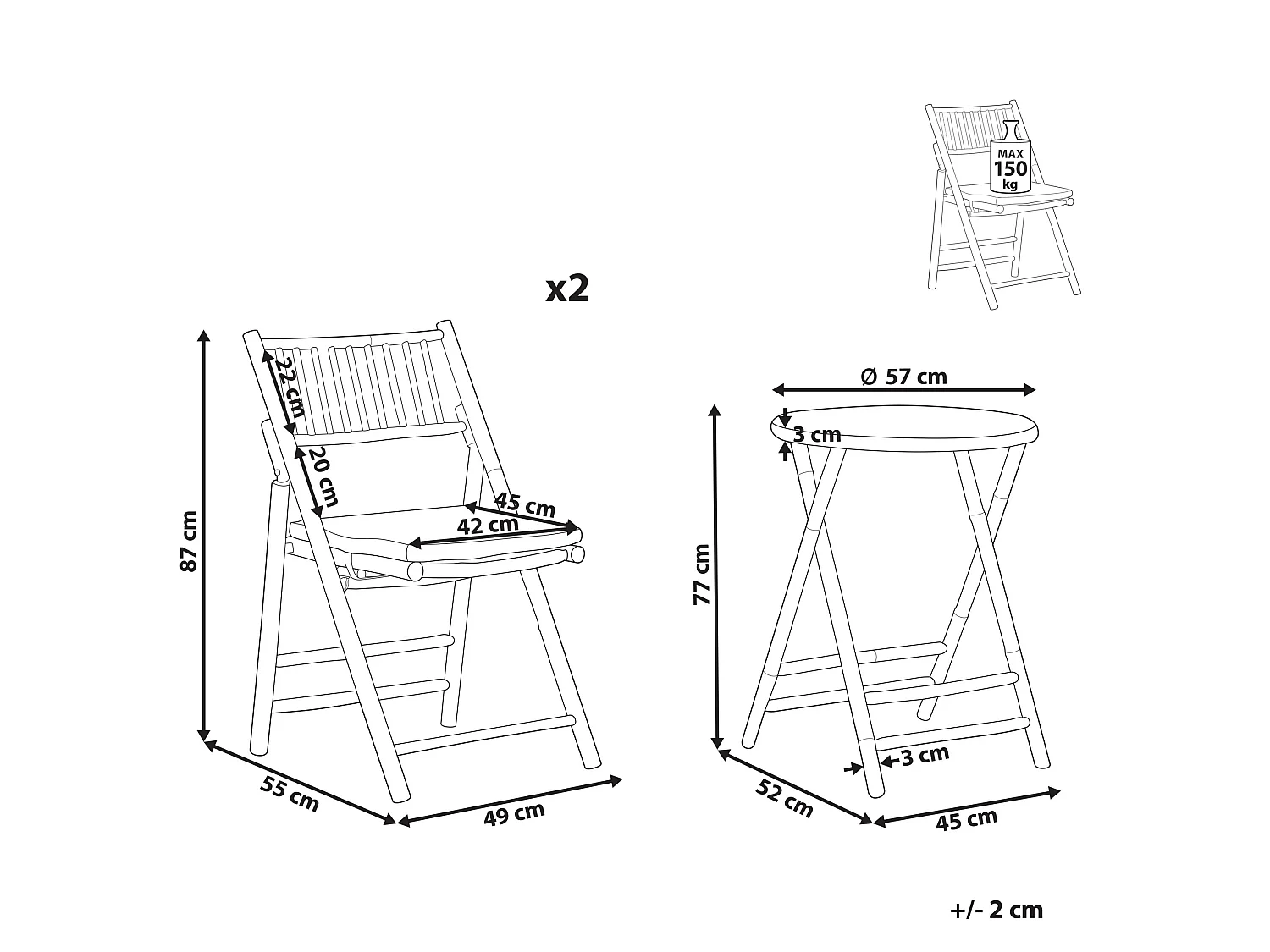 Ensemble pour bistro Pliant SAVELLETRI Bois Marron