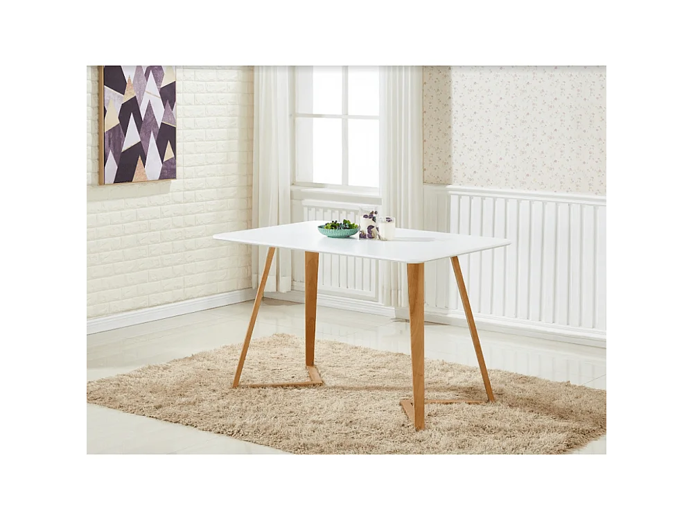 LUCIA DALLAS - Table à Manger Rectangulaire Blanche + 4 Chaises en Velours Grises - Style Scandinave