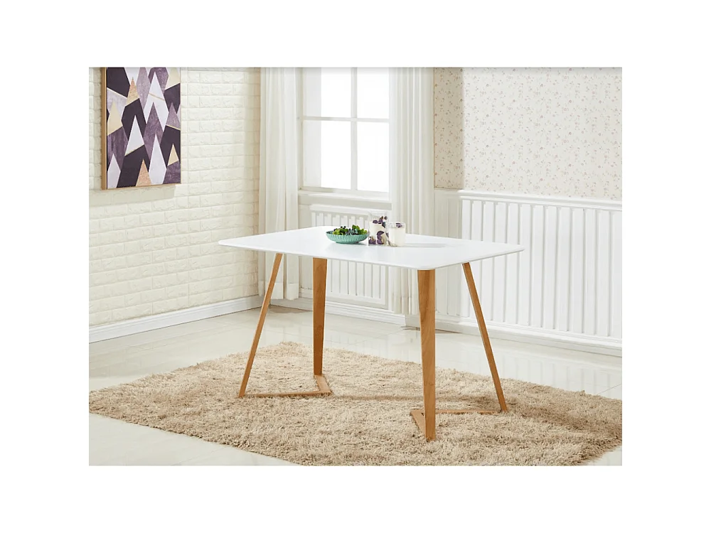 LUCIA DALLAS - Table à Manger Rectangulaire Blanche + 4 Chaises en Velours Vertes - Style Scandinave
