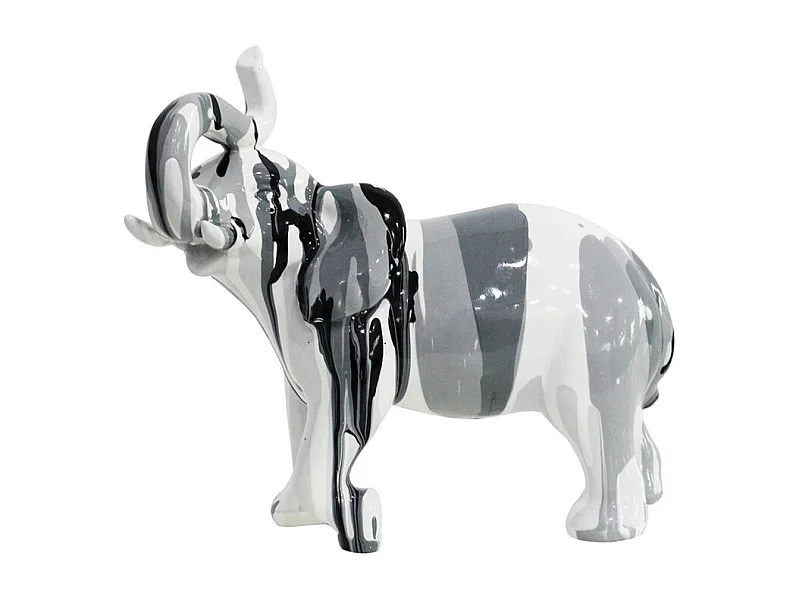 Statue éléphant avec coulures noir gris clair et foncé H20 cm - DUMBO