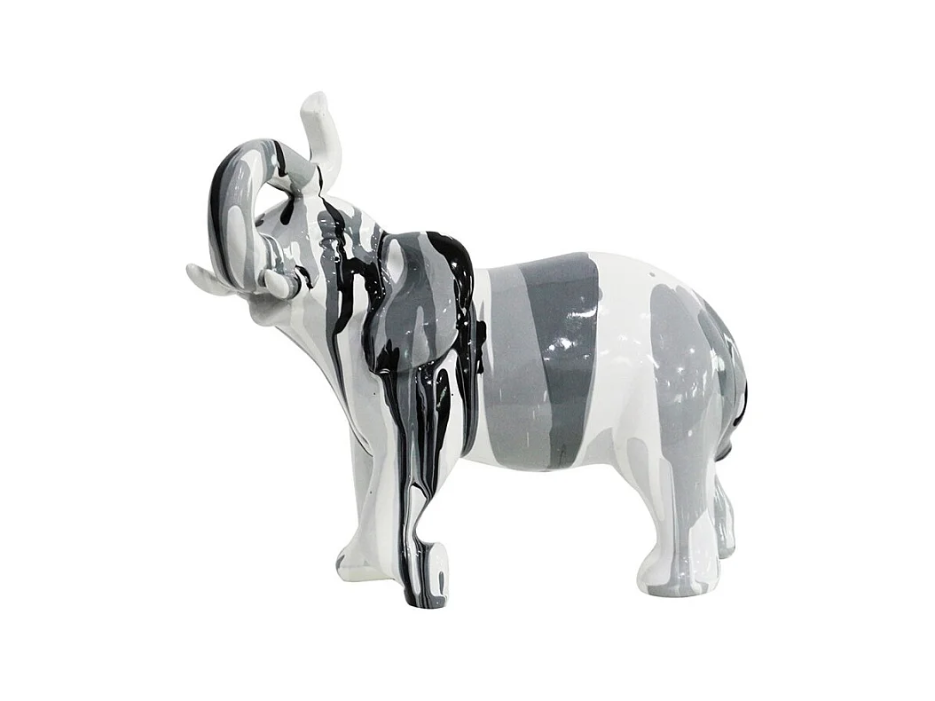 Statue éléphant avec coulures noir gris clair et foncé H20 cm - DUMBO