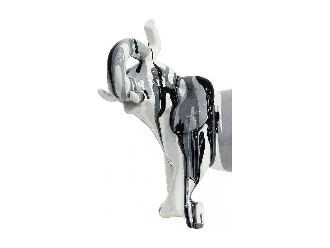 Statue éléphant avec coulures noir gris clair et foncé H20 cm - DUMBO