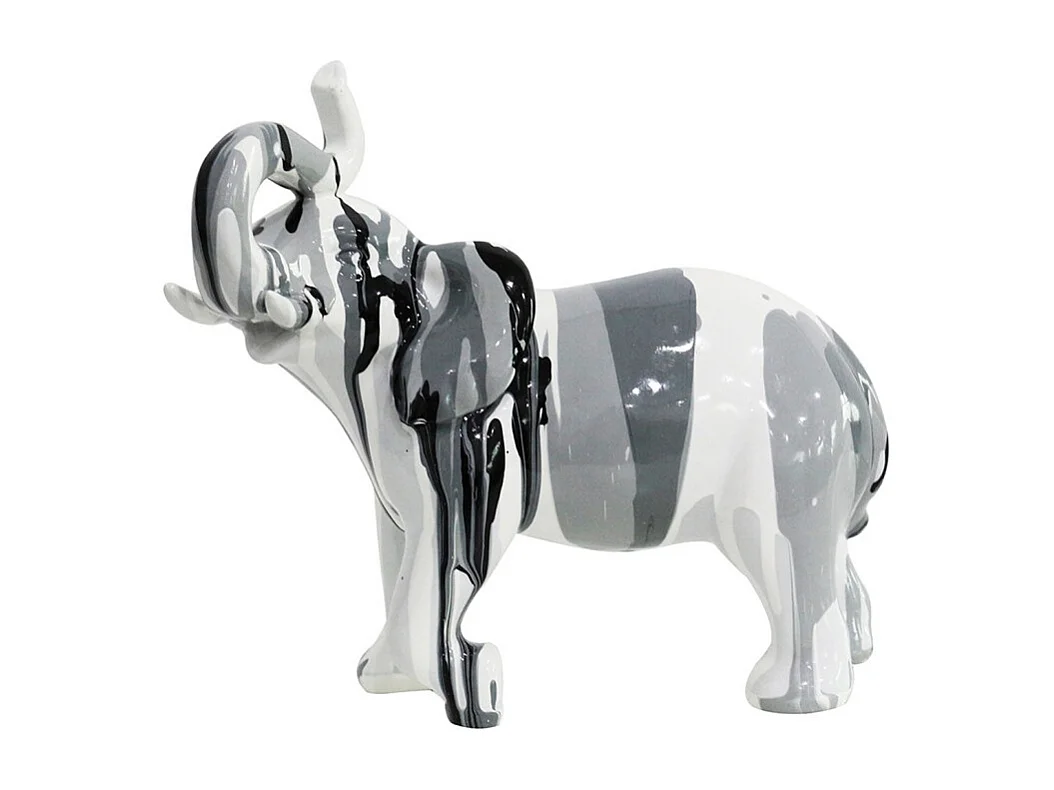 Statue éléphant avec coulures noir gris clair et foncé H20 cm - DUMBO