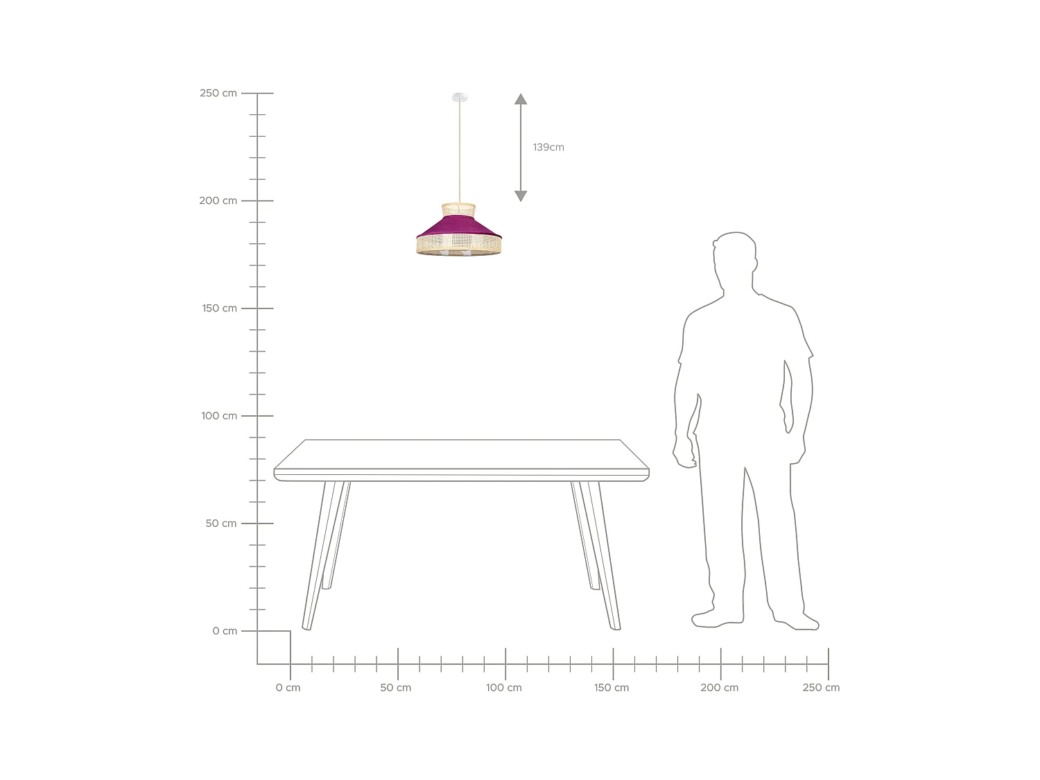Hängelampe BATALI Rattan Fuchsia