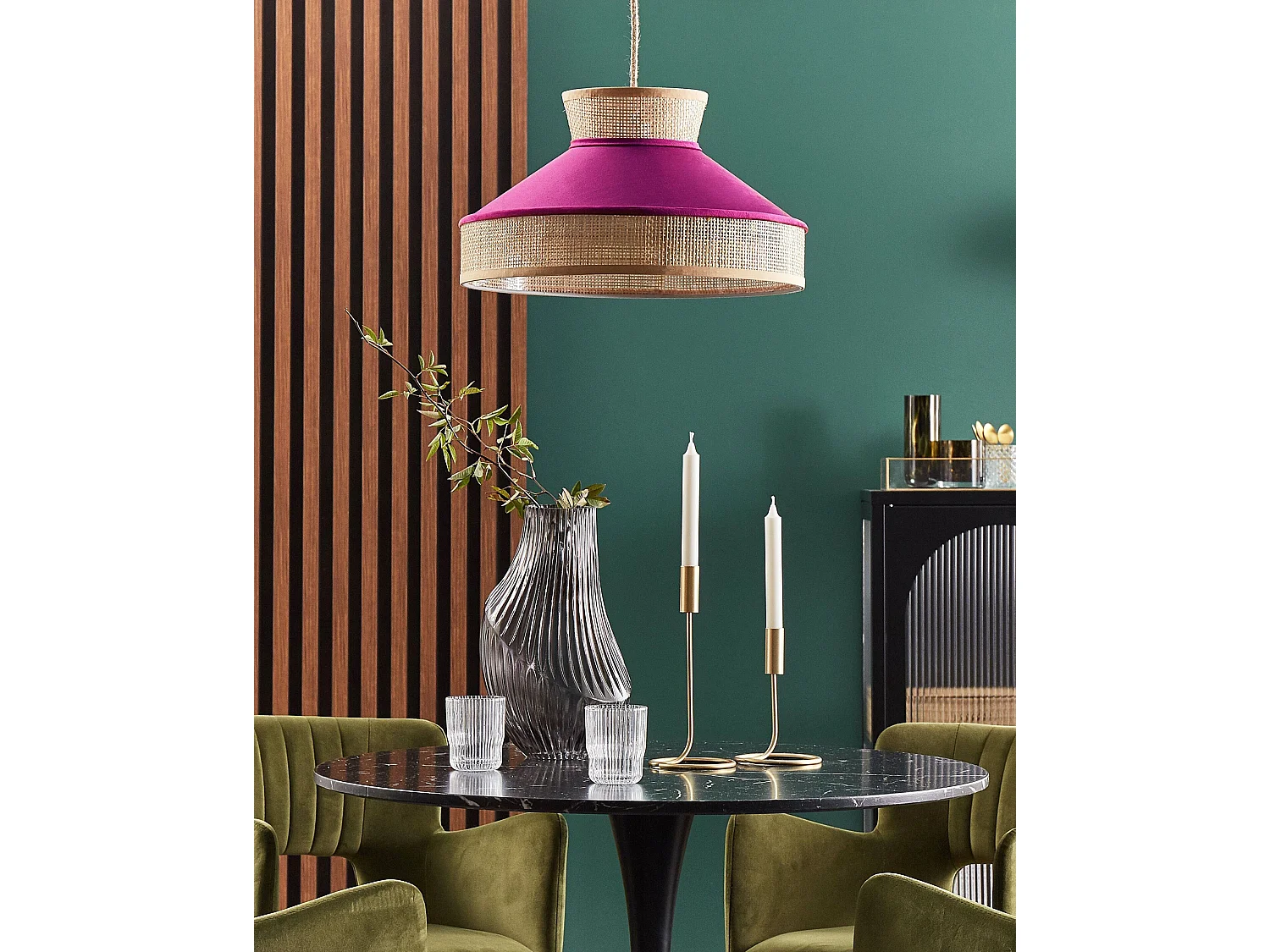 Hängelampe BATALI Rattan Fuchsia