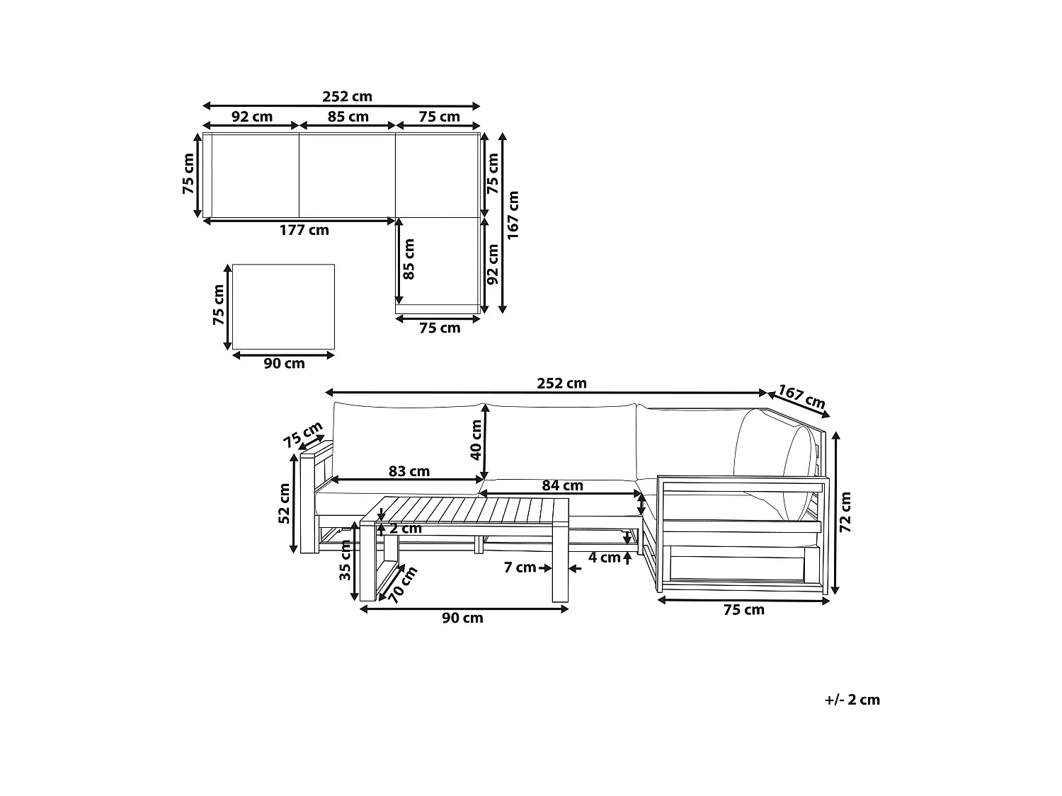 Narożnik ogrodowy ze stolikiem dla 4 osób TIMOR Lewostronny Modułowy Certyfikowane drewno akacjowe Jasnobrązowy