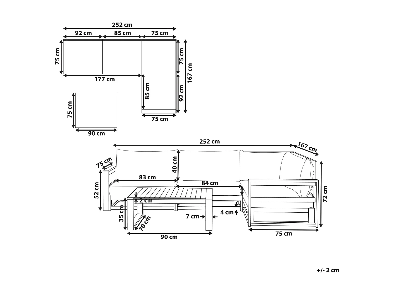 Ensemble de canapés d'angle de jardin 4 places TIMOR Côté droite Bois d'acacia certifié Marron clair