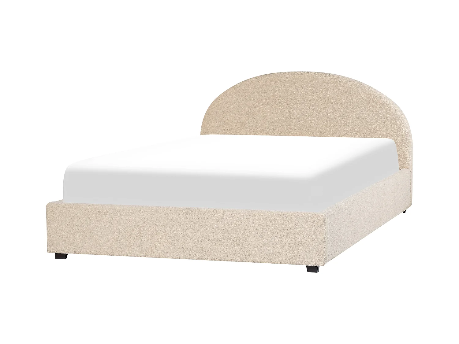 Bett Bouclé beige mit Kopfteil Bettkasten Lattenrost 160 x 200 cm Retro Vaucluse