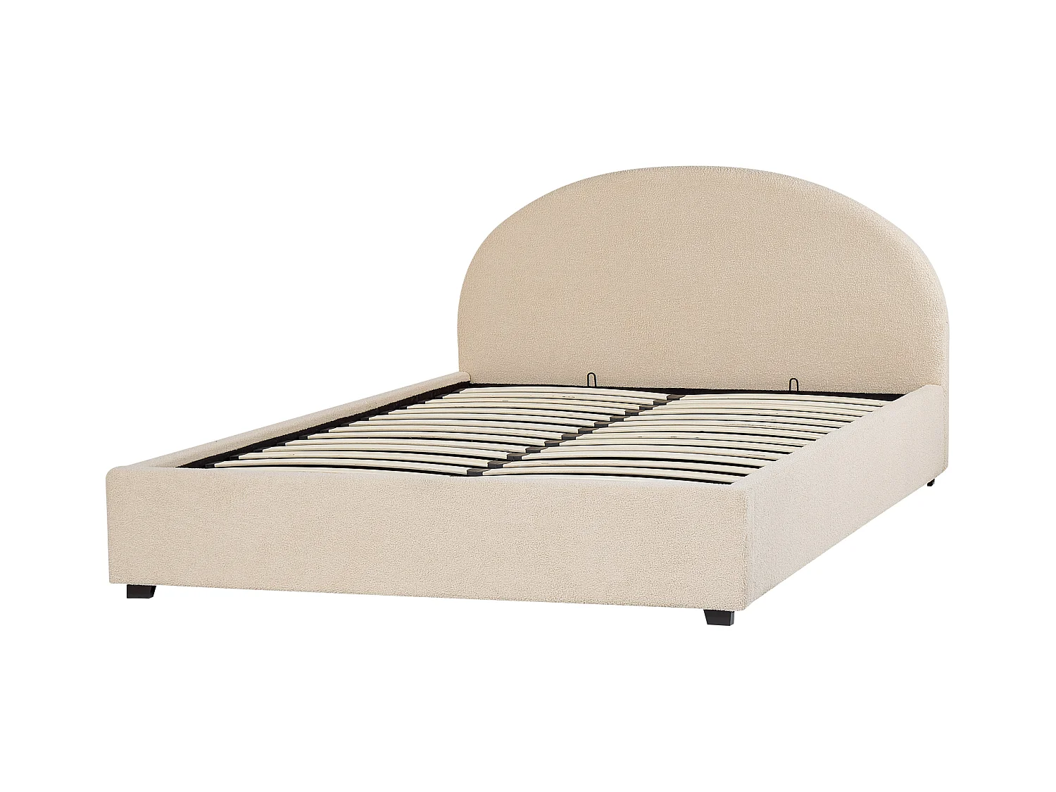 Bett Bouclé beige mit Kopfteil Bettkasten Lattenrost 160 x 200 cm Retro Vaucluse