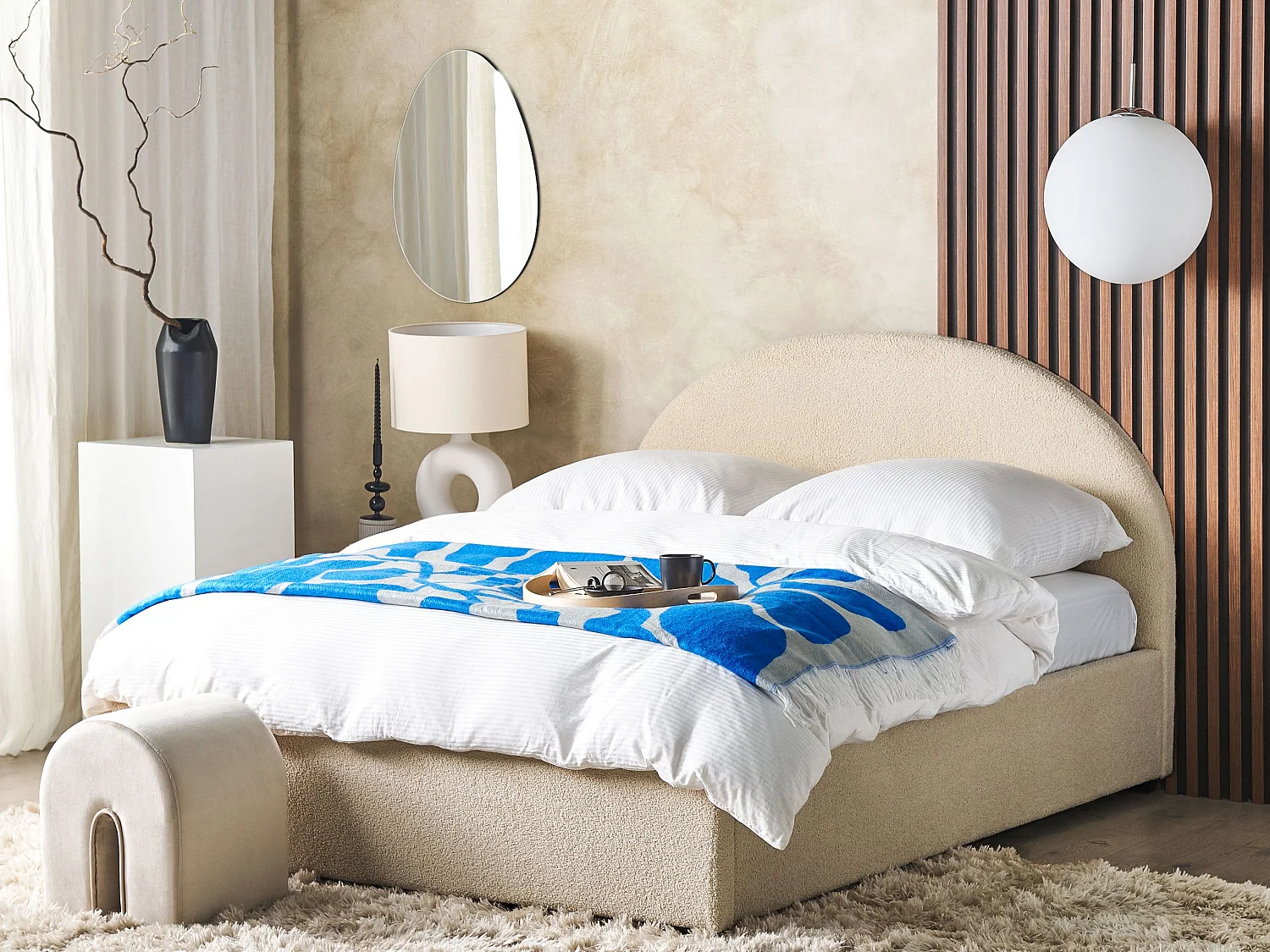 Bed met opbergruimte Bouclé VAUCLUSE 160 x 200 cm Beige