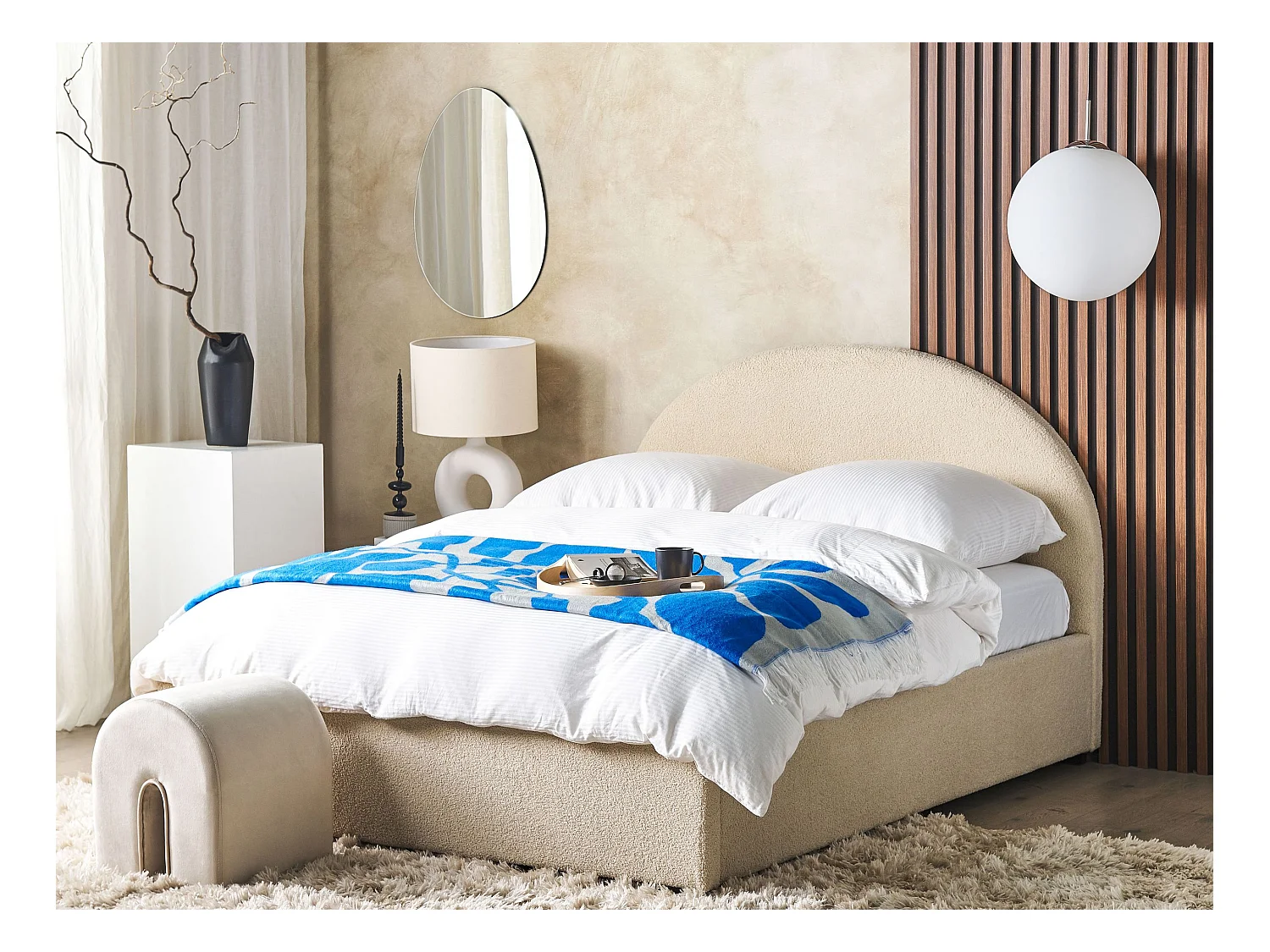 Cama baú Bouclé VAUCLUSE 140 x 200 cm Creme