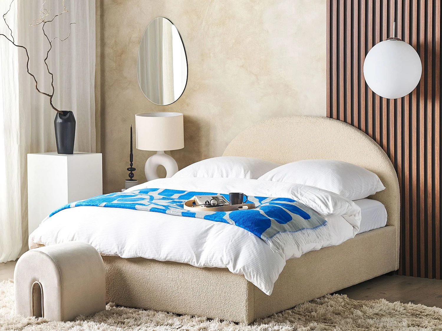Letto con ottomano Bouclé VAUCLUSE 140 x 200 cm Beige