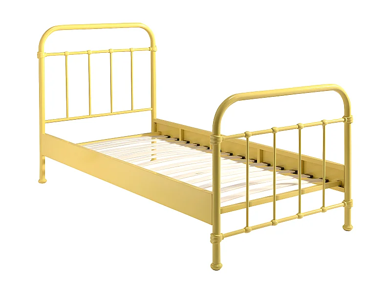 ARTEMIS - Lit à Barreaux 90x200cm en Métal Jaune