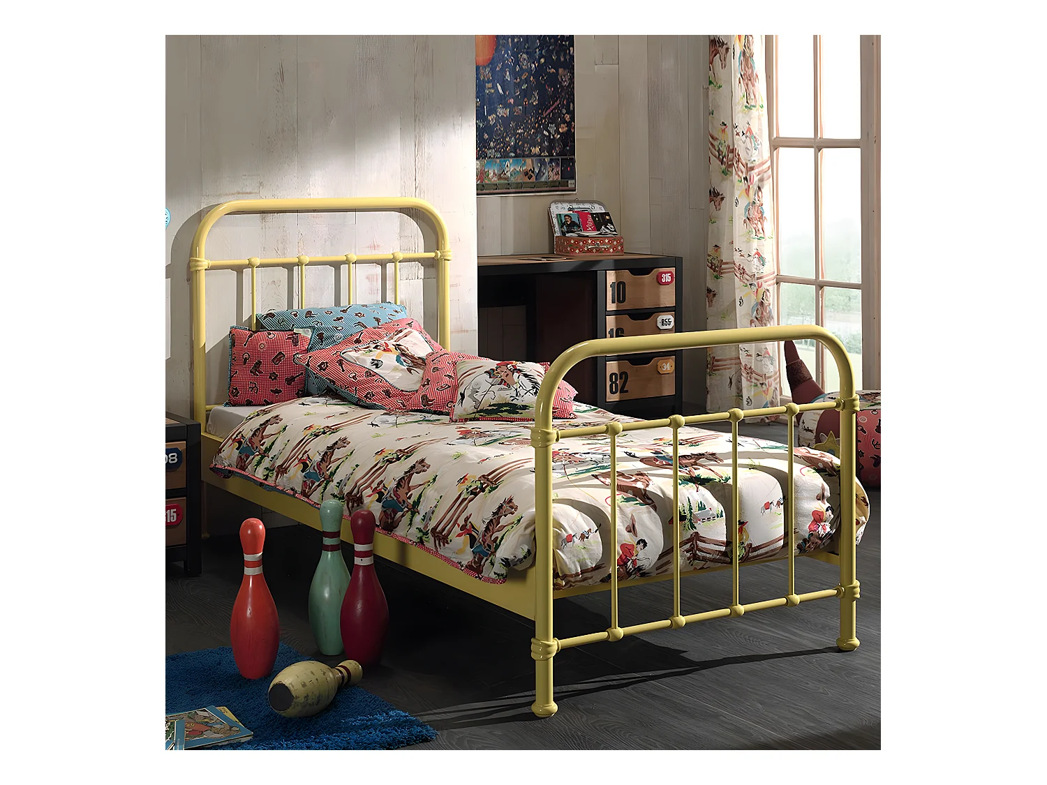 ARTEMIS - Lit à Barreaux 90x200cm en Métal Jaune