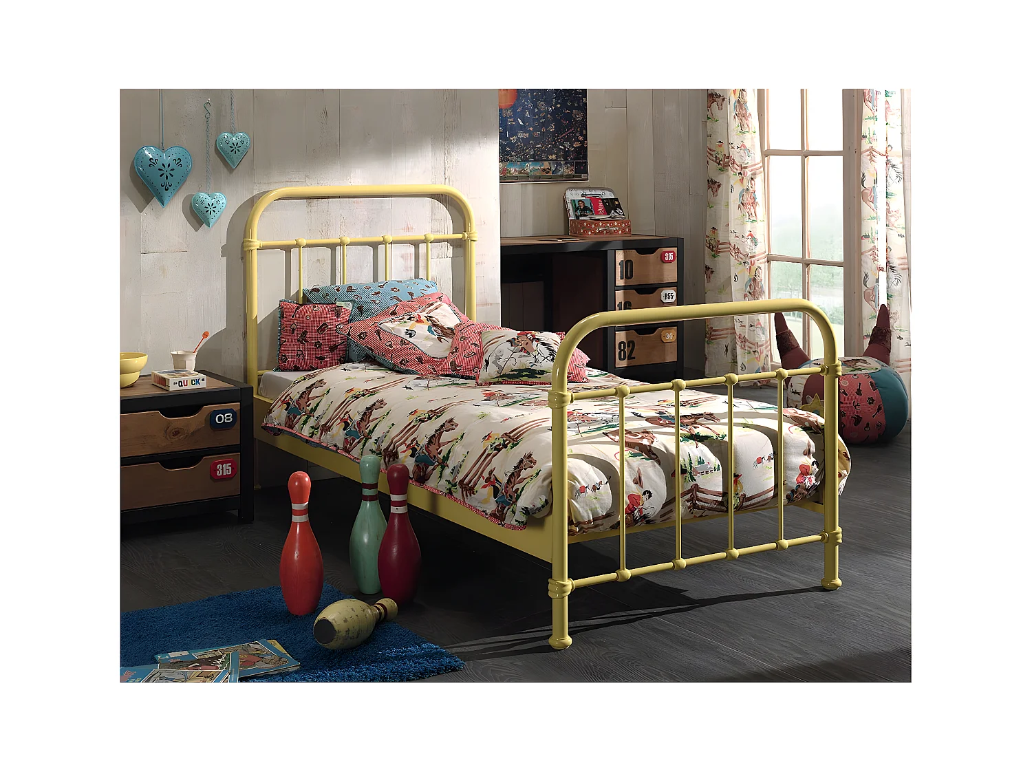 ARTEMIS - Lit à Barreaux 90x200cm en Métal Jaune