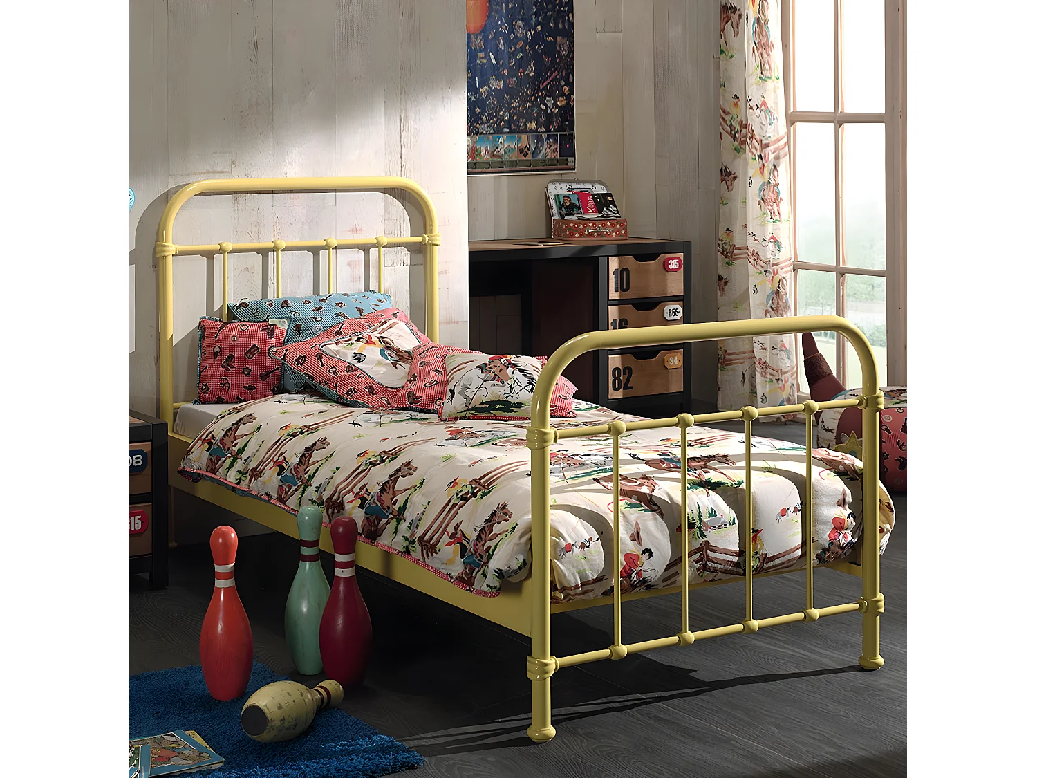 ARTEMIS - Lit à Barreaux 90x200cm en Métal Jaune