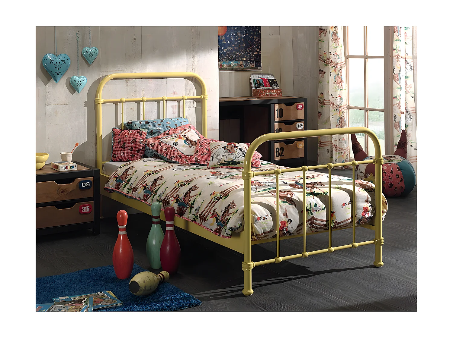 ARTEMIS - Lit à Barreaux 90x200cm en Métal Jaune