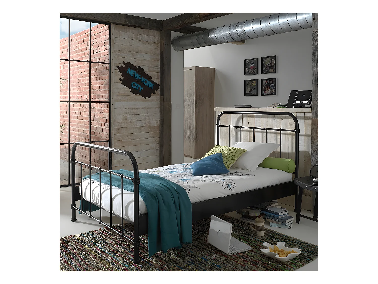 ARTEMIS - Lit à Barreaux 120x200cm en Métal Noir