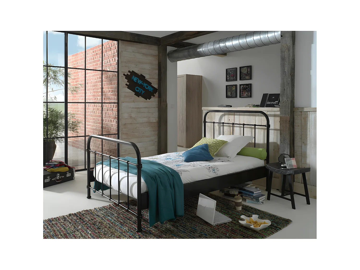 ARTEMIS - Lit à Barreaux 120x200cm en Métal Noir