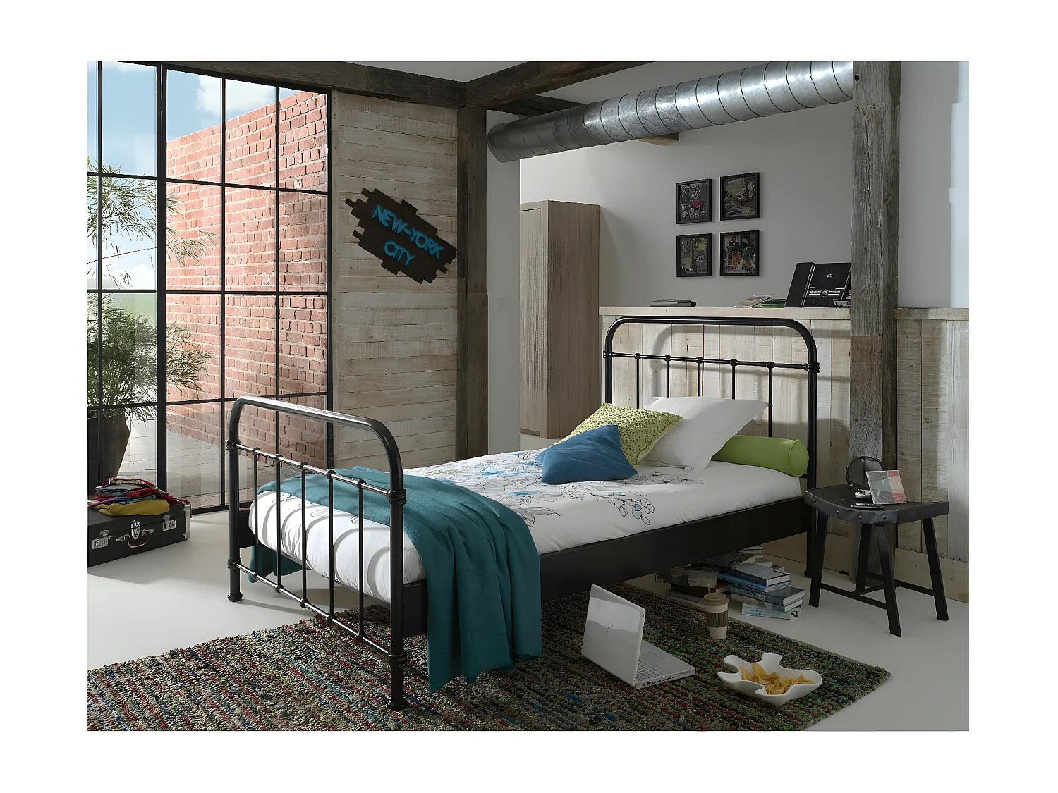 ARTEMIS - Lit à Barreaux 120x200cm en Métal Noir