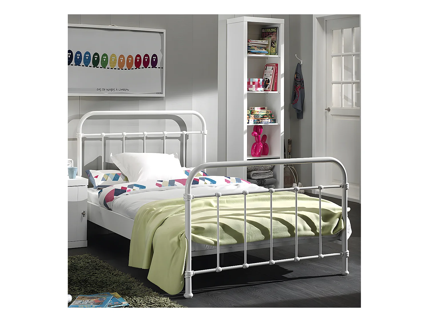 ARTEMIS - Lit à Barreaux 120x200cm en Métal Blanc