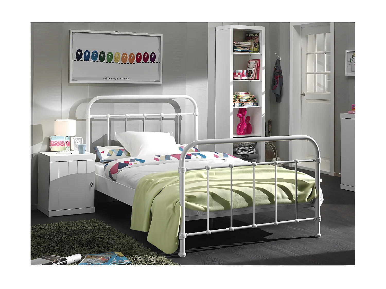 ARTEMIS - Lit à Barreaux 120x200cm en Métal Blanc