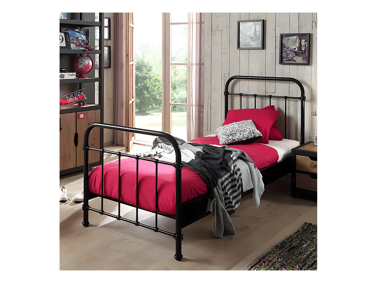 ARTEMIS - Lit à Barreaux 90x200cm en Métal Noir