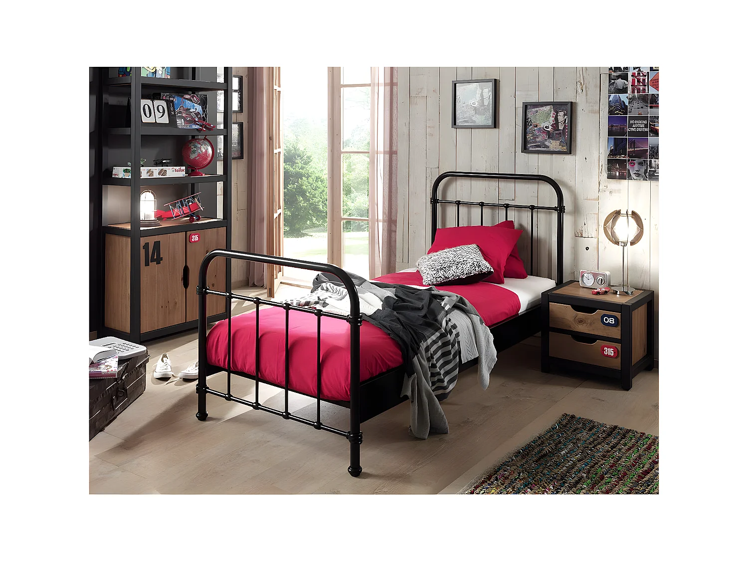 ARTEMIS - Lit à Barreaux 90x200cm en Métal Noir