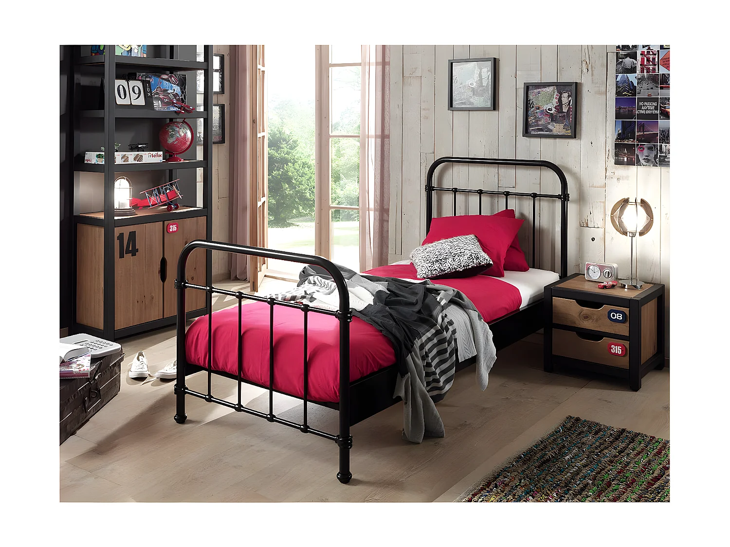 ARTEMIS - Lit à Barreaux 90x200cm en Métal Noir