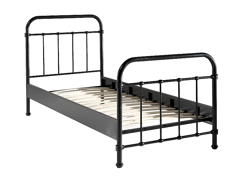 ARTEMIS - Lit à Barreaux 90x200cm en Métal Noir