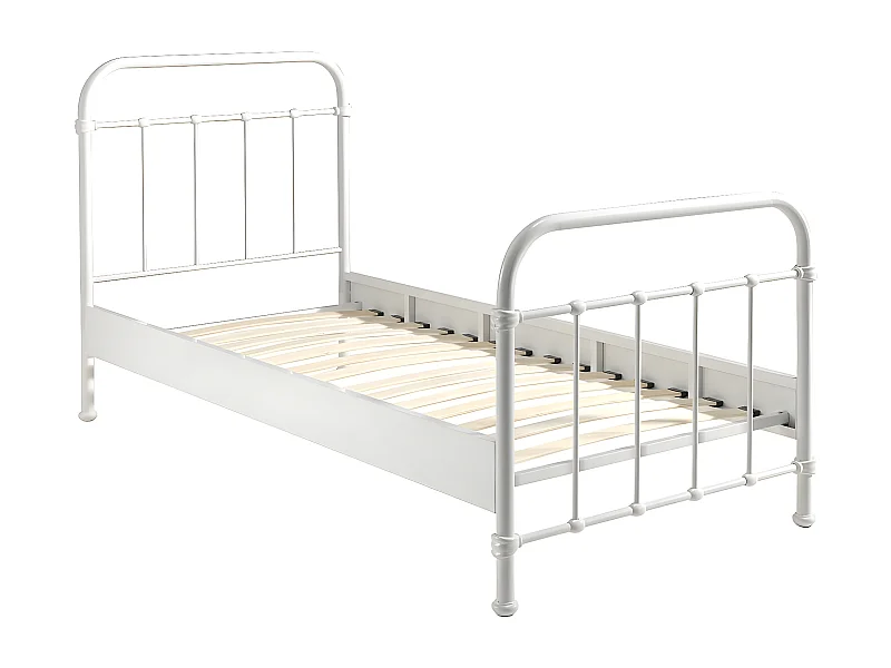 ARTEMIS - Lit à Barreaux 90x200cm en Métal Blanc