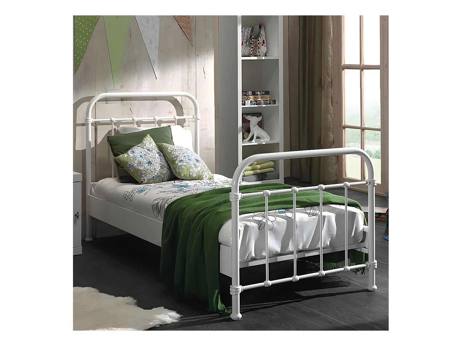 ARTEMIS - Lit à Barreaux 90x200cm en Métal Blanc