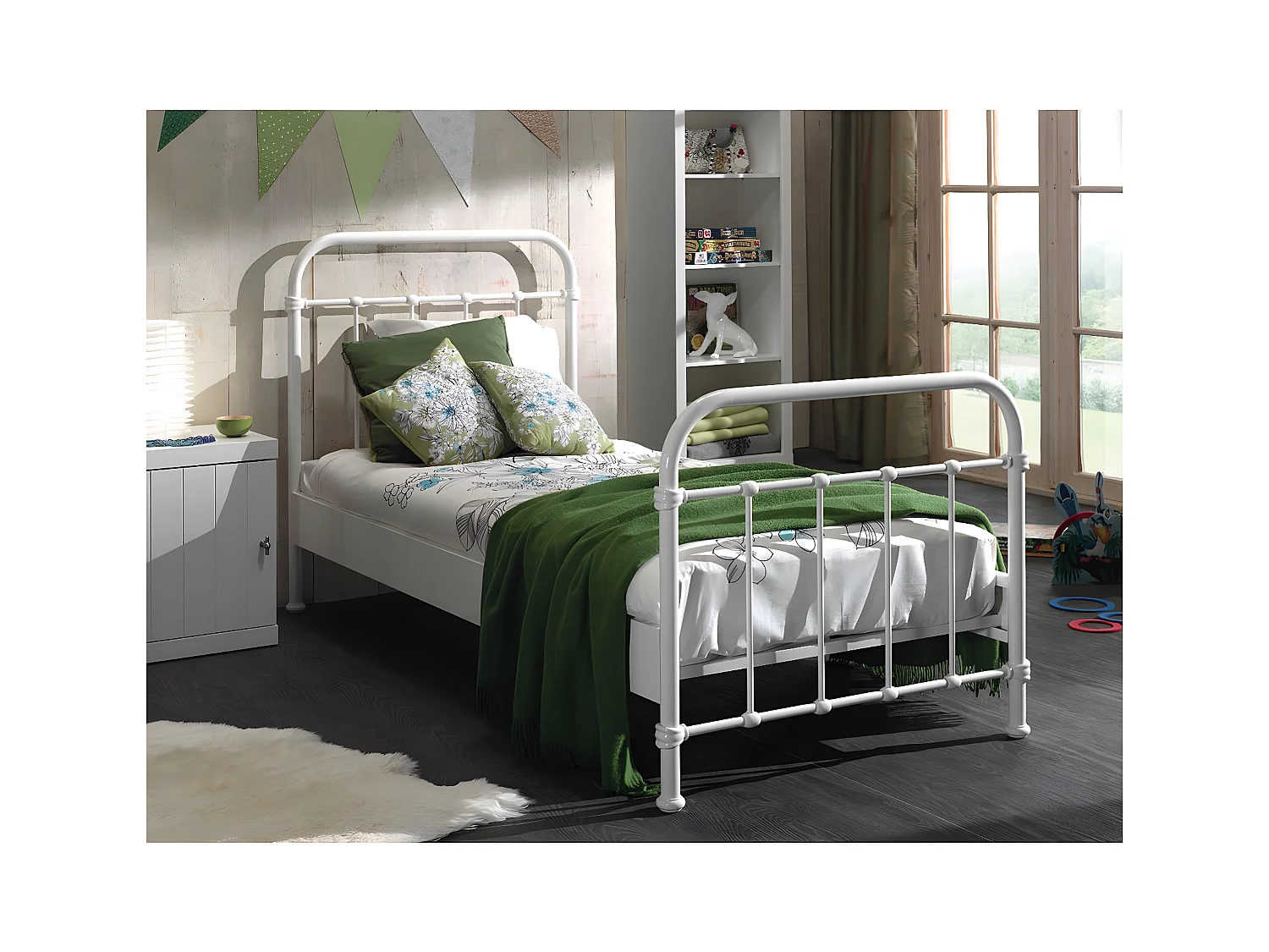 ARTEMIS - Lit à Barreaux 90x200cm en Métal Blanc