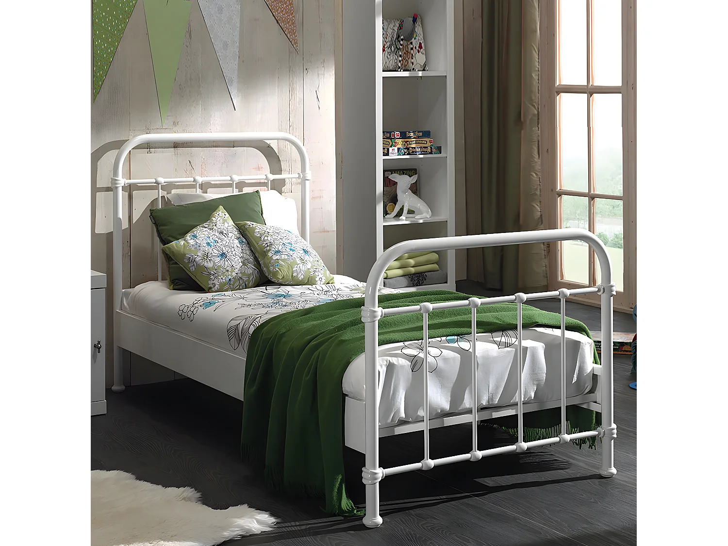 ARTEMIS - Lit à Barreaux 90x200cm en Métal Blanc