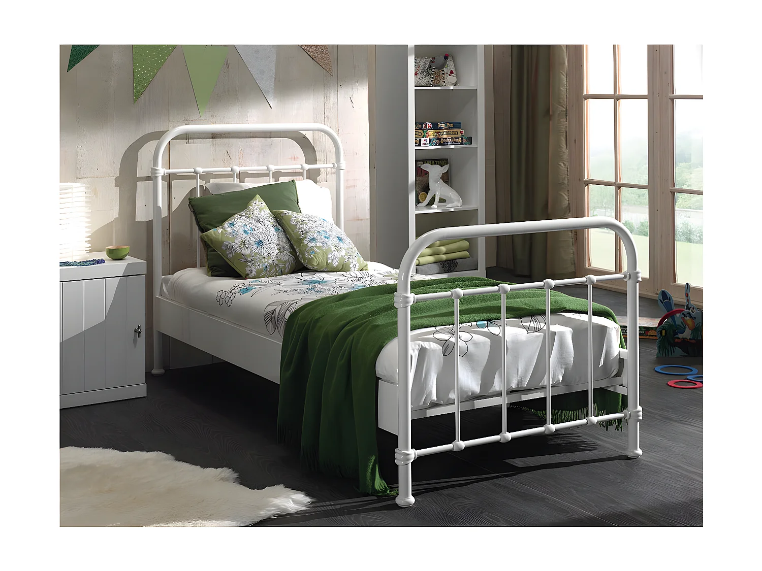 ARTEMIS - Lit à Barreaux 90x200cm en Métal Blanc