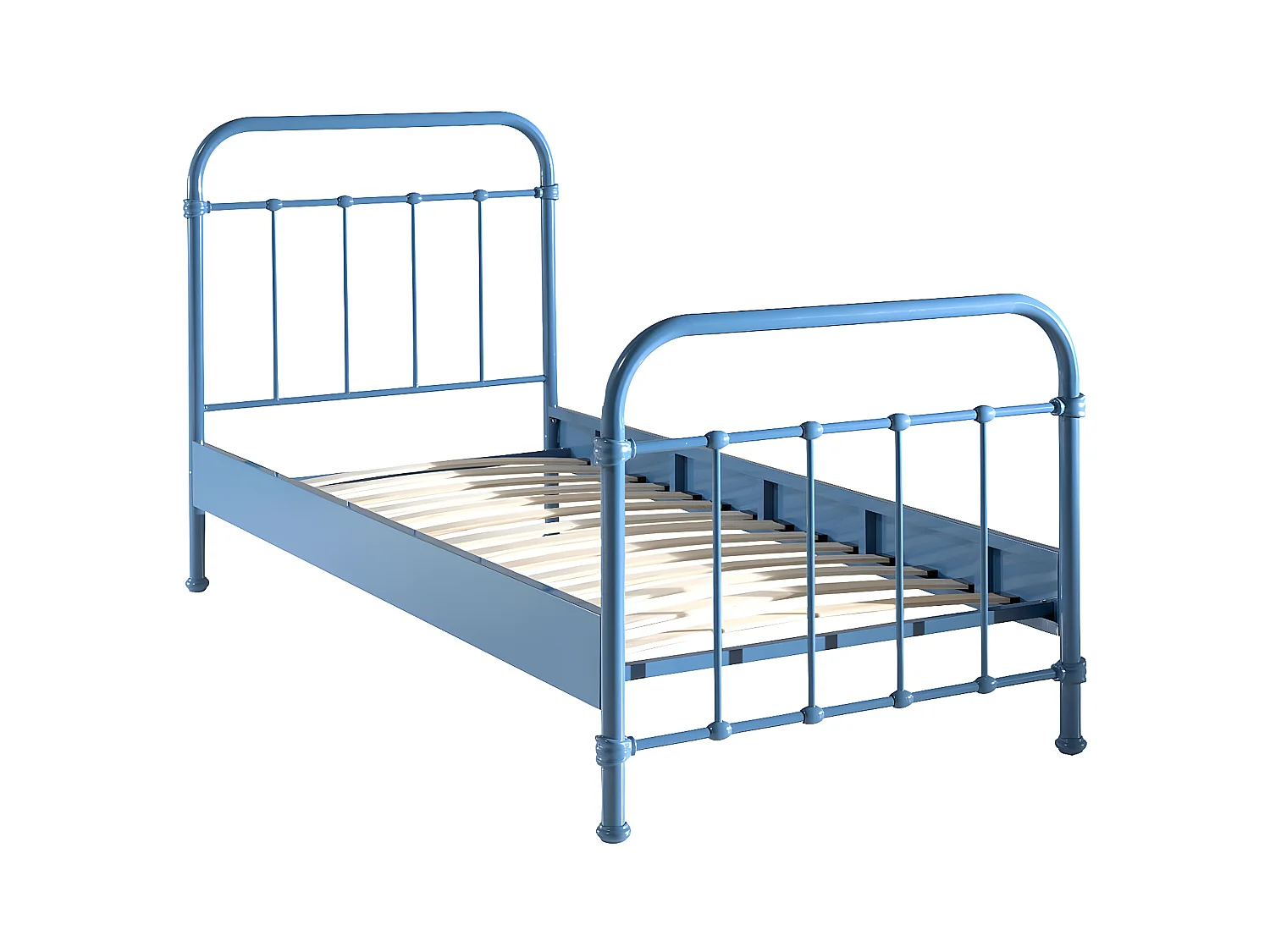 ARTEMIS - Lit à Barreaux 90x200cm en Métal Bleu