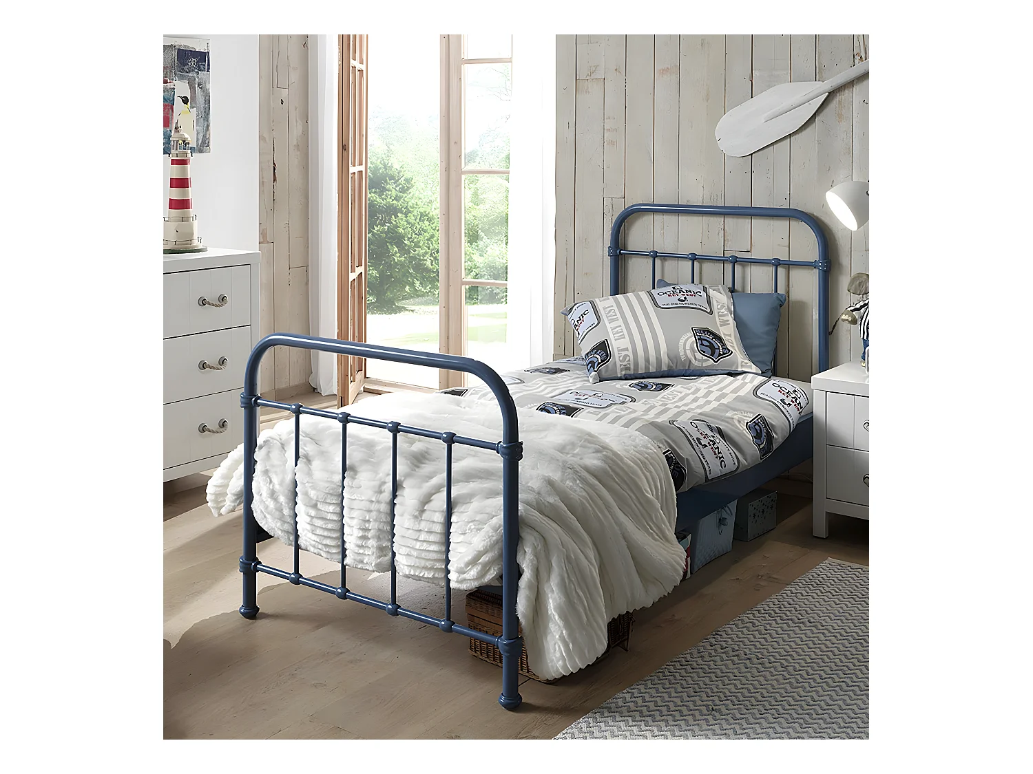 ARTEMIS - Lit à Barreaux 90x200cm en Métal Bleu