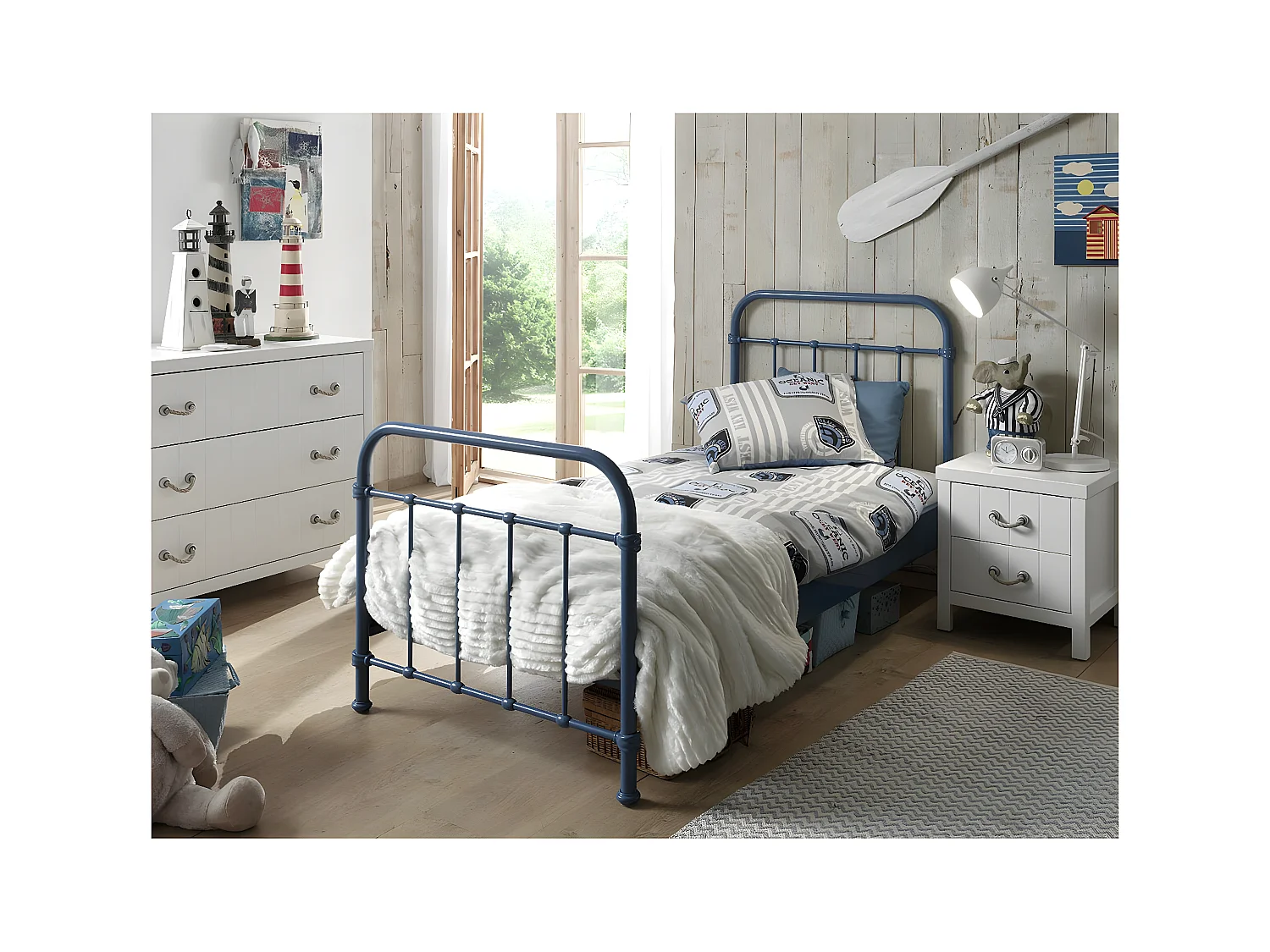 ARTEMIS - Lit à Barreaux 90x200cm en Métal Bleu