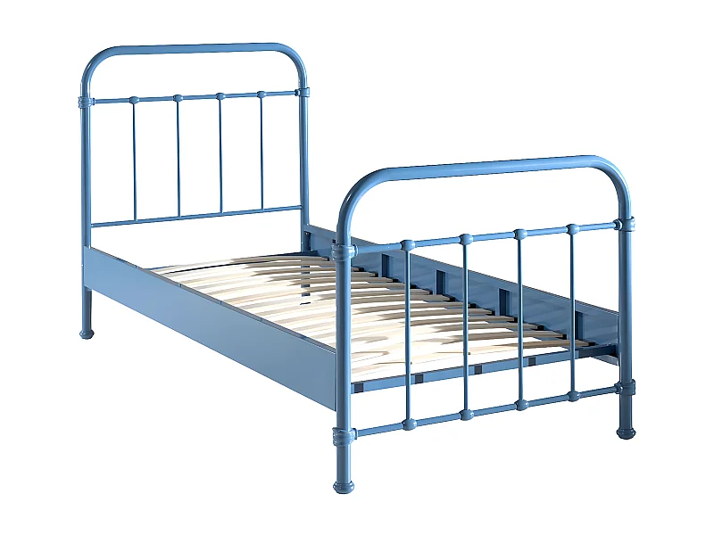 ARTEMIS - Lit à Barreaux 90x200cm en Métal Bleu