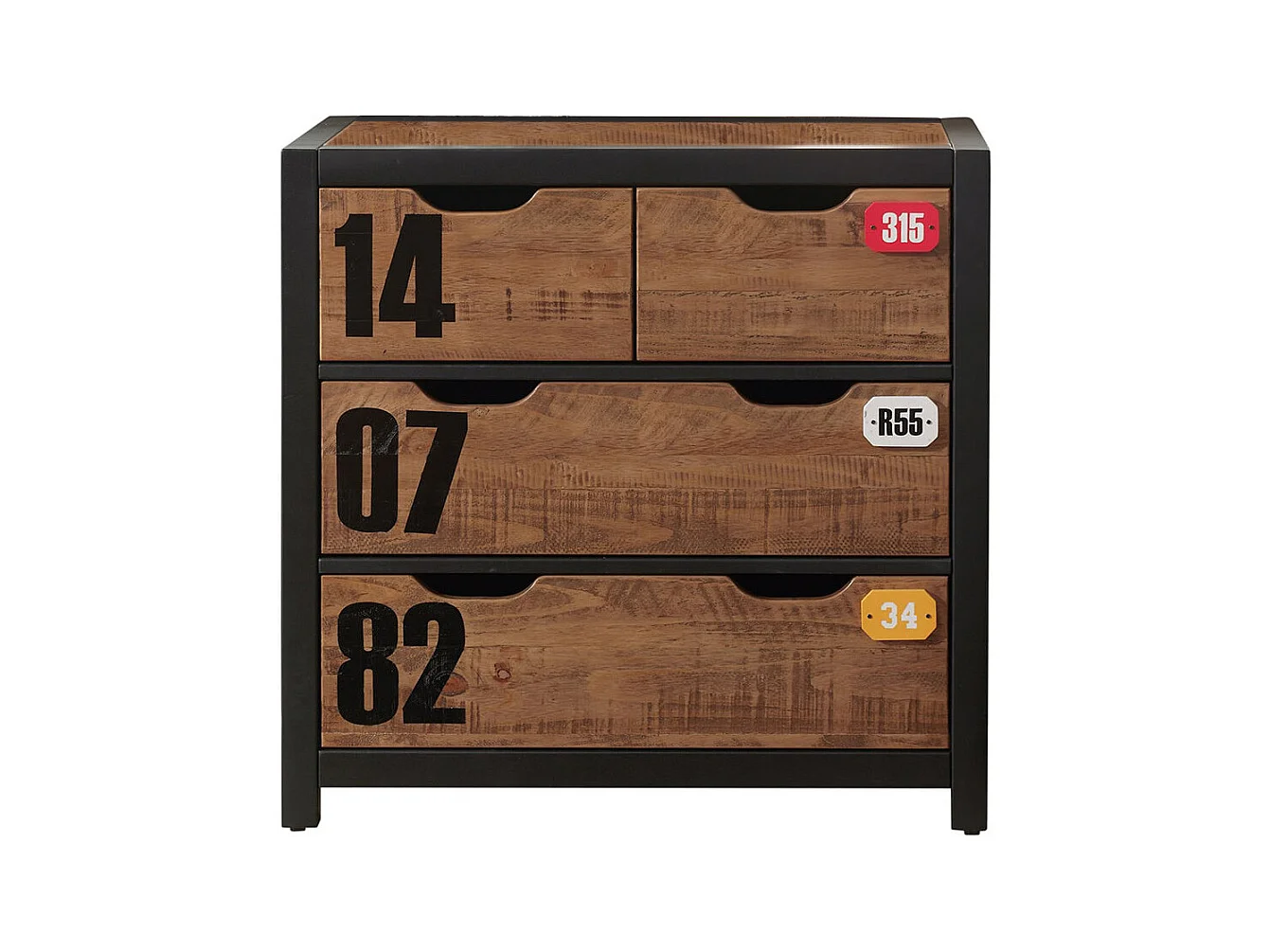 TCHAD - Commode 4 Tiroirs en Pin Massif avec Motifs