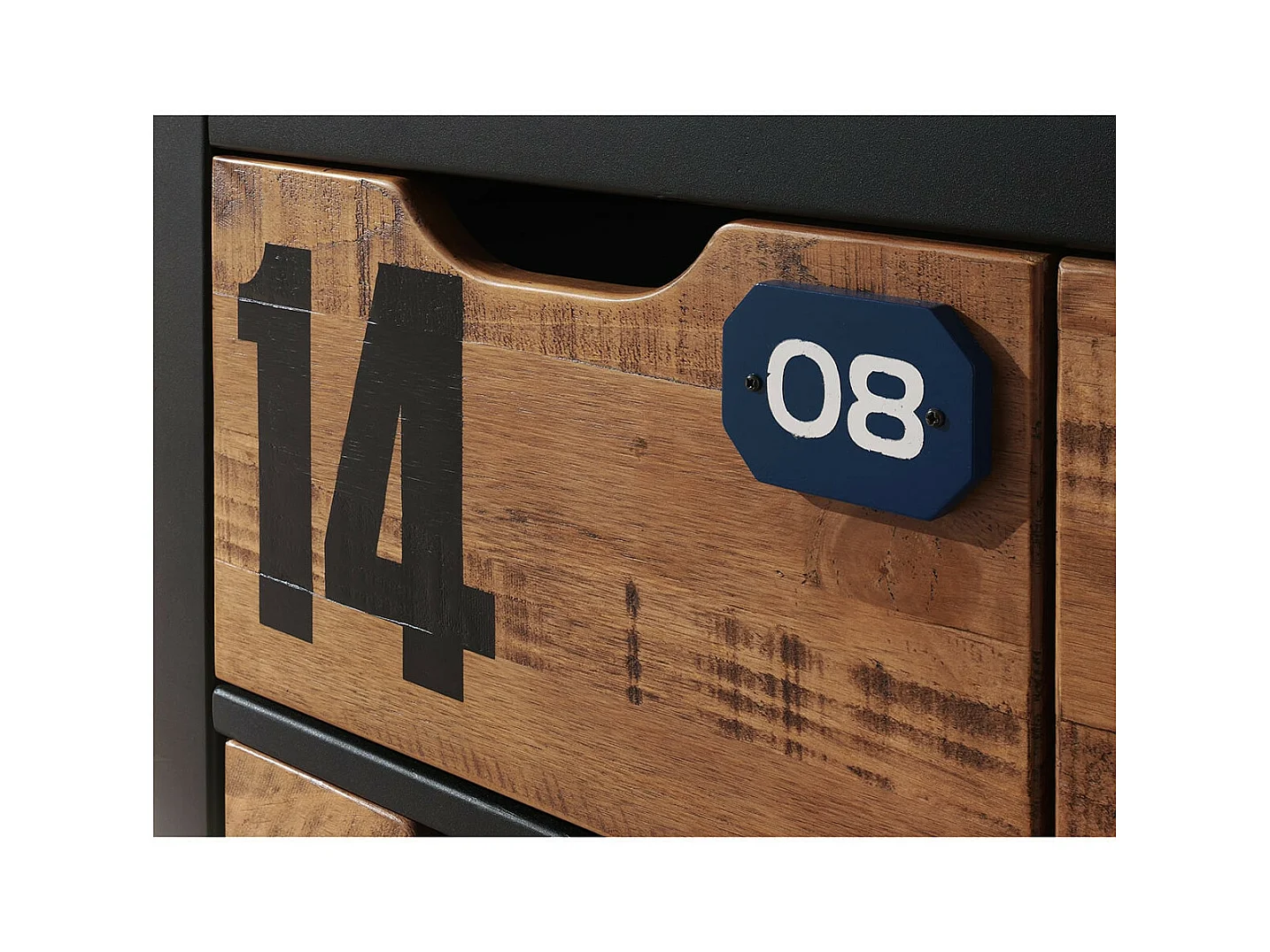 TCHAD - Commode 4 Tiroirs en Pin Massif avec Motifs