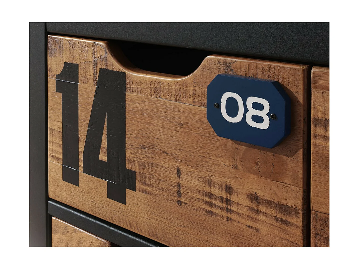 TCHAD - Commode 4 Tiroirs en Pin Massif avec Motifs