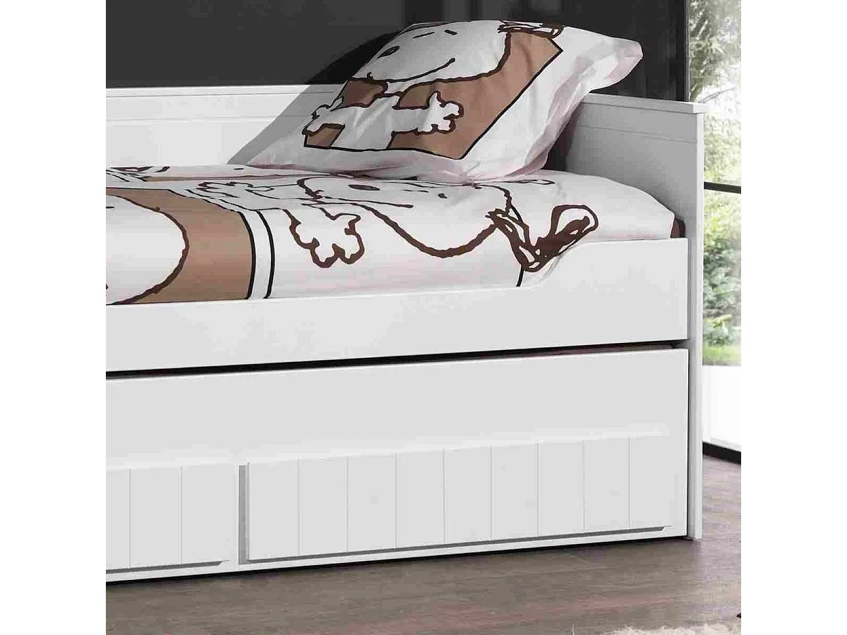 CLEO - Lit Gigogne 90x200cm 2 Tiroirs Effet Lambris Blanc