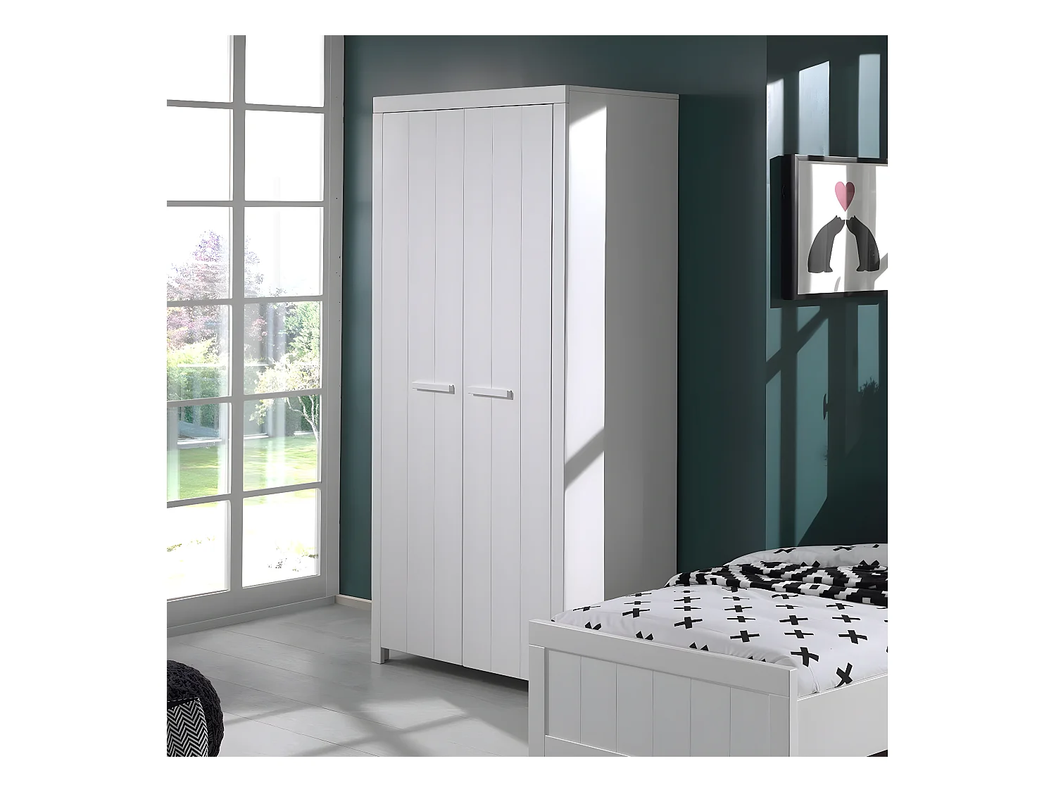 GASTON - Armoire 2 Portes Laqué Blanc